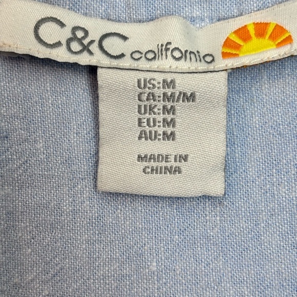 C&C California Light Blue Linen Blend Midi Shirt Dress Size Medium - Picture 2 of 12